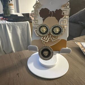 Gold and Black Lion Earrings and chain fashion jewelry